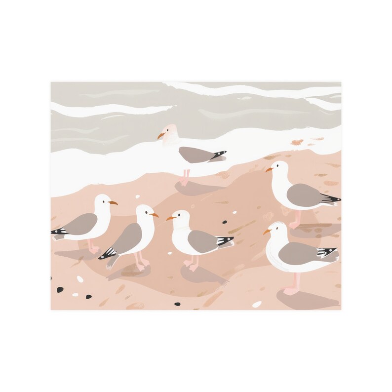 Cute Seagulls on the beach Wall Art Seagulls Poster Pink Beach Print Seagulls Wall Art Summer House Print image 4