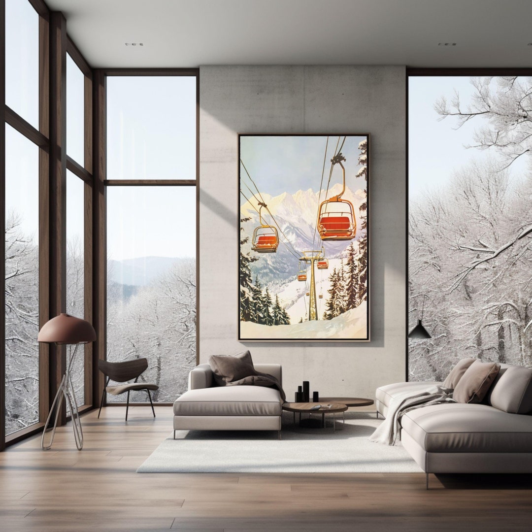 Winter Ski Resort Wall Art, Vintage Ski Decor, Winter Wall Art, Skiing ...