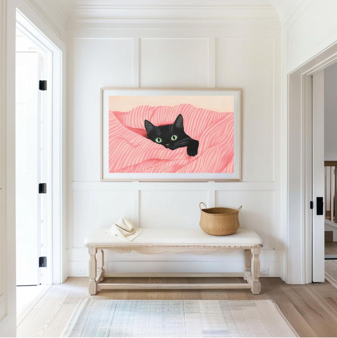 Black Kitten in Bed Wall Art Kitten Wall Art Cute Cat Poster Girly Wall ...