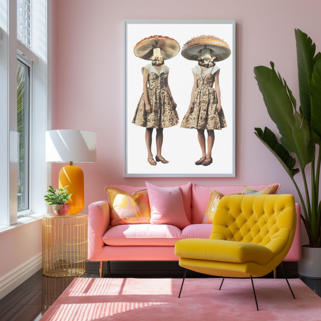 Retro Surreal Wall Art Collage Print Vintage Mushrooms Wall Art Retro ...