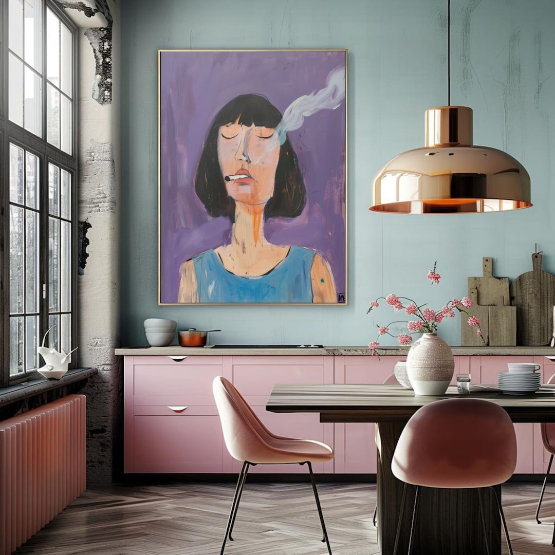 Smoking Girl Oil Painting Print Original Art by Anastasia Ames, Smoking ...