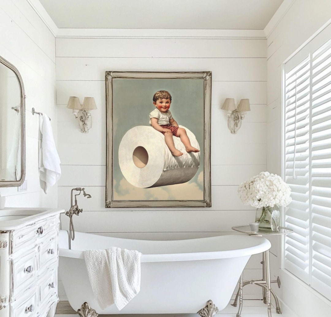 Vintage Bathroom Wall Art Antique Baby Poster Toilet Paper Wall Art ...