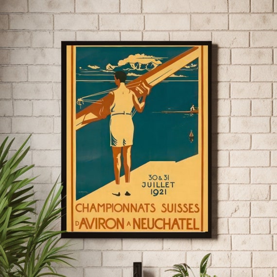 Antique French Rowing Poster Antique French Wall Art 1920