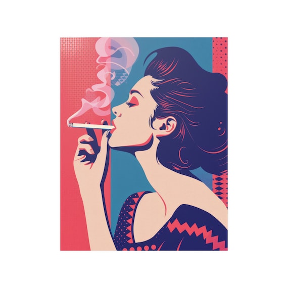 cigarette smoking poster Smoking Woman Wall Art Retro Wall Art Screen Print Smoking Poster Vintage  Print