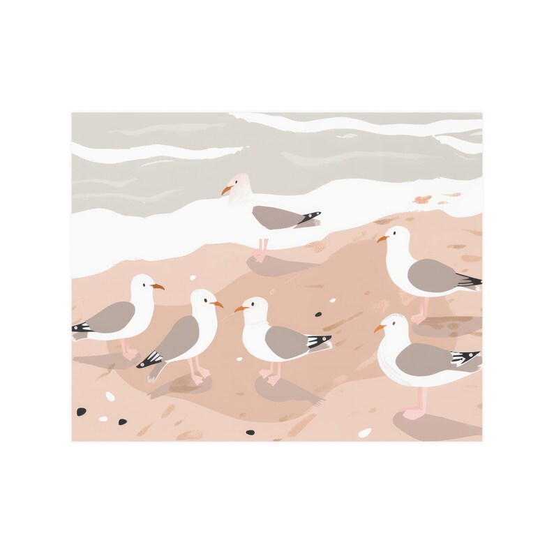Cute Seagulls on the beach Wall Art Seagulls Poster Pink Beach Print Seagulls Wall Art Summer House Print image 6