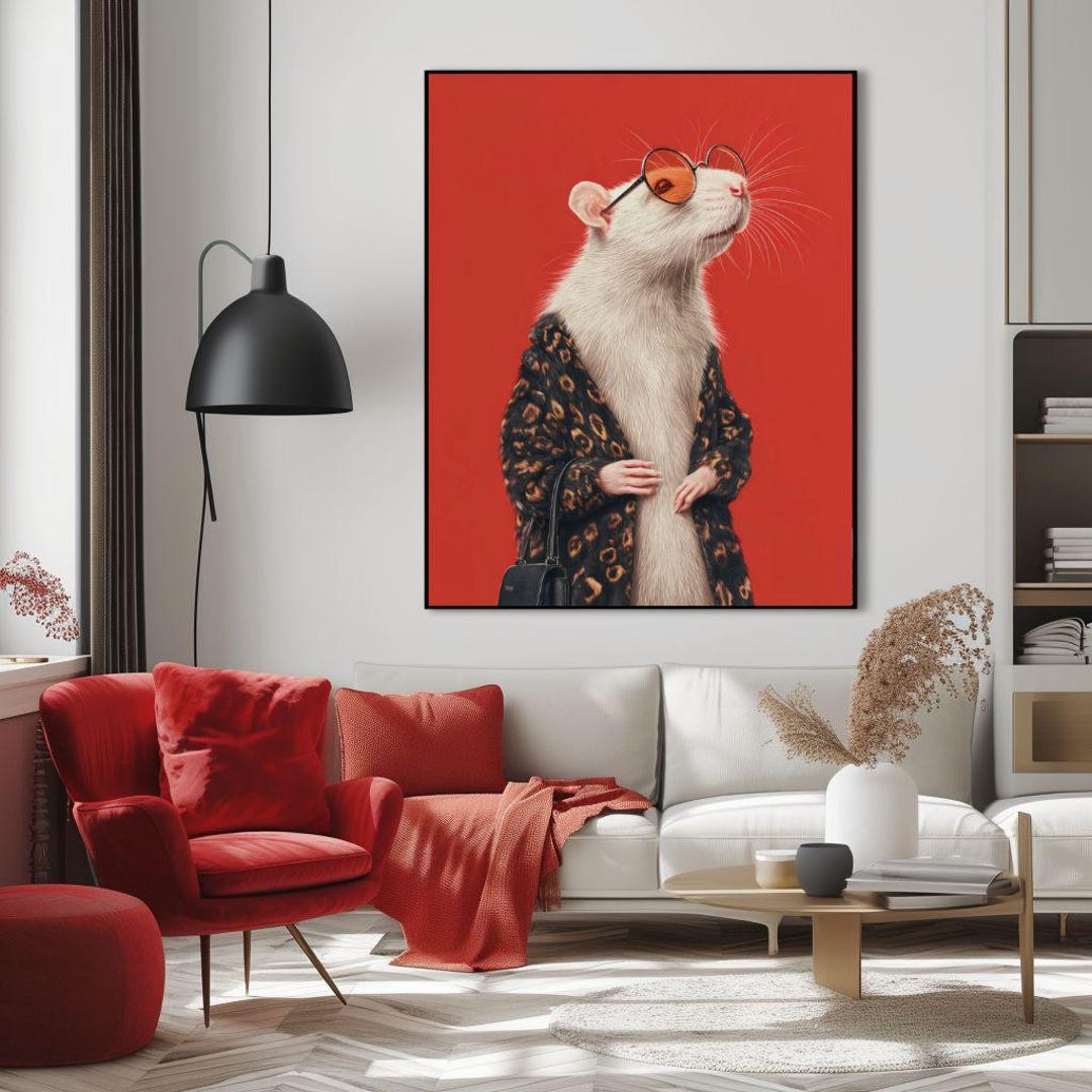 Rat Walll Chic Rat Wall Art, Trendy Wall Decor, Whimsical Poster, Funny Rat ...