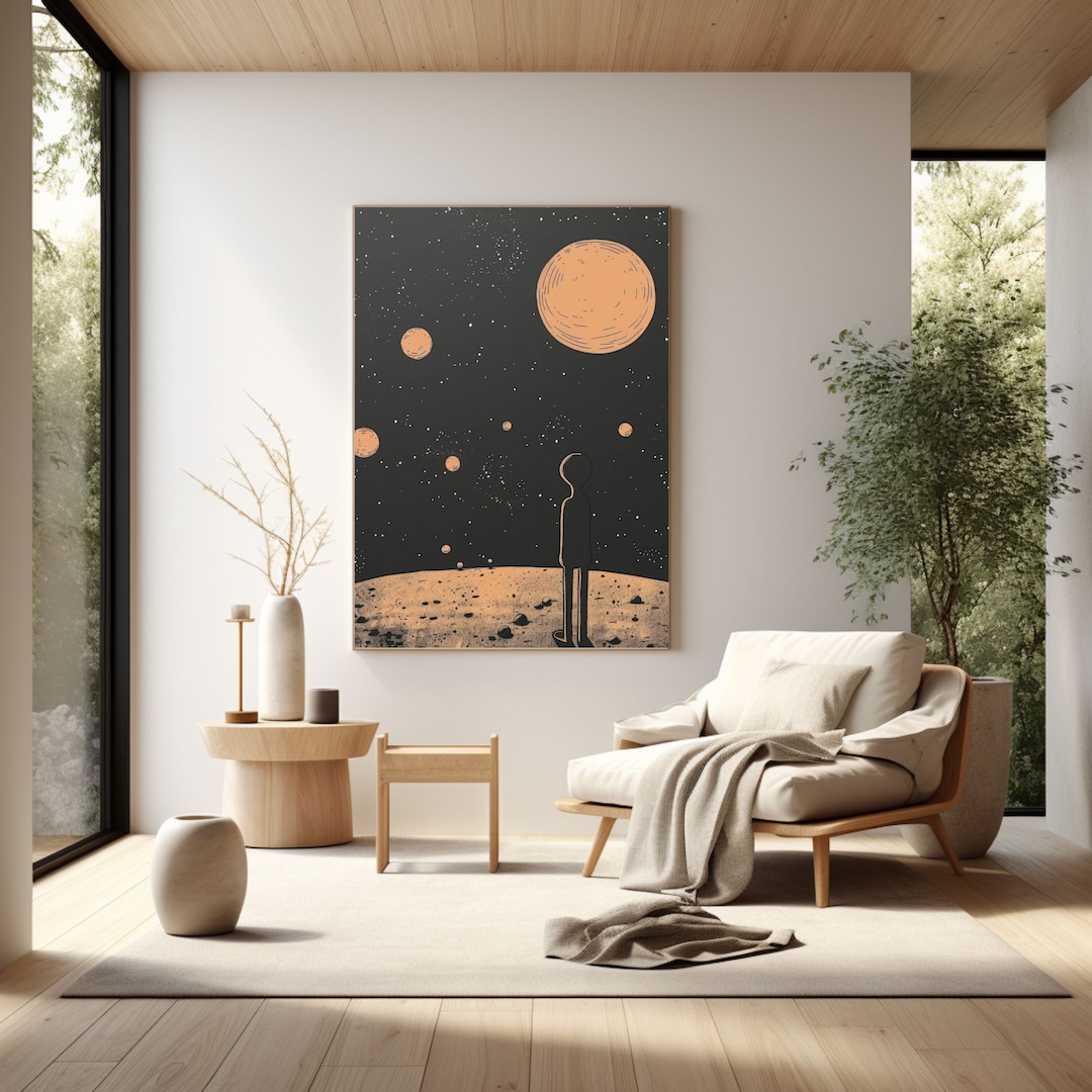 UFO Wall Art Space Alien Wall Art Moon Print Outer Space Poster - Etsy