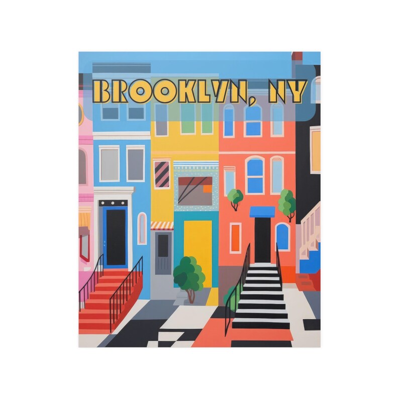Brooklyn Wall Art Póster de Nueva York Brooklyn NY Popart Póster Impresión Brownstone Art imagen 2