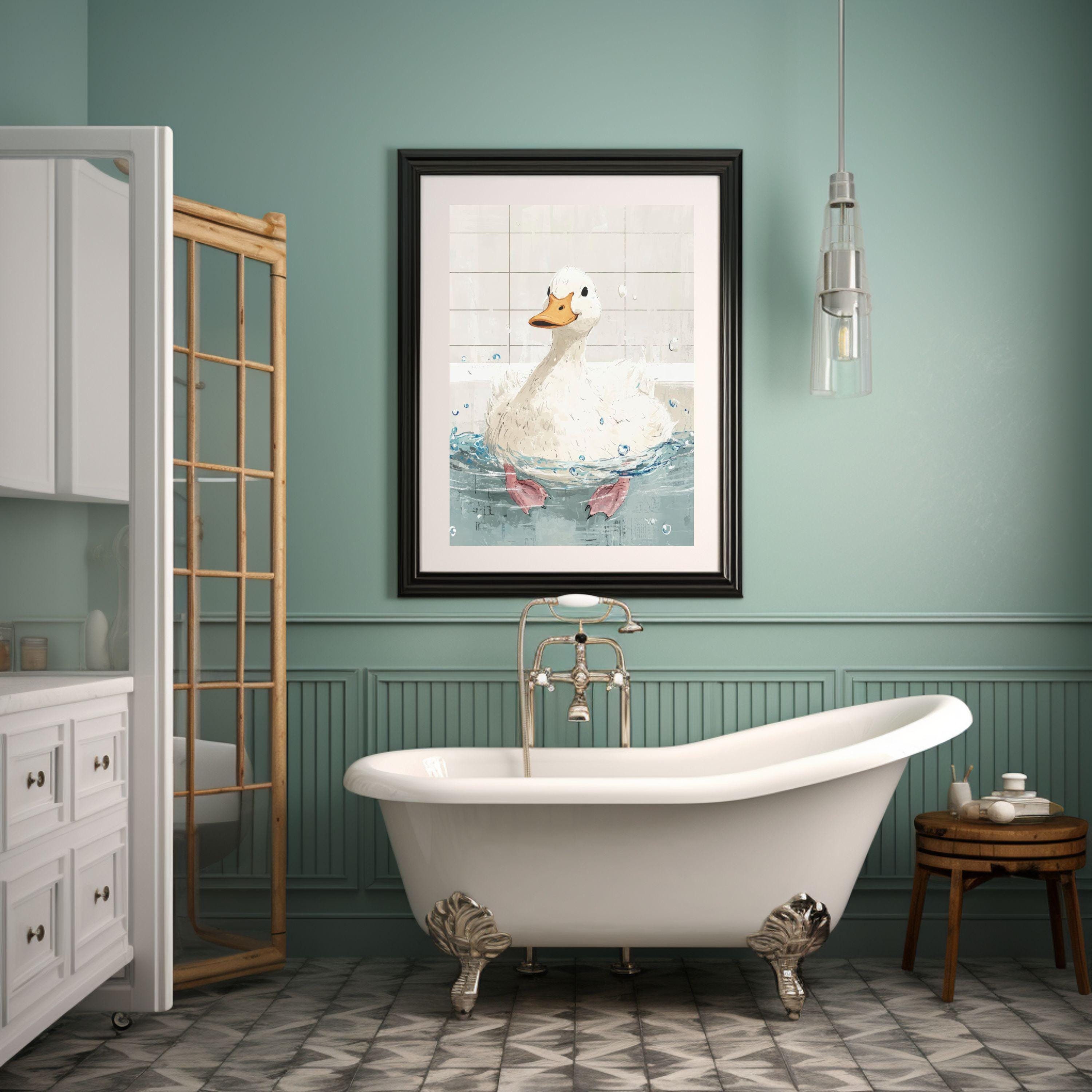 Duck in a bathtub Wall Art Duck Poster White Duck Wall Art Bathroom Print Bath Tub Wall Art Bathroom Decor