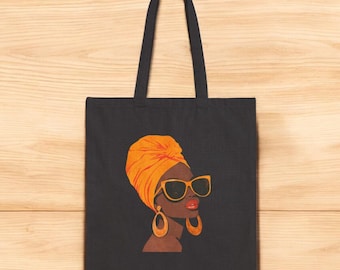 Chic Afrocentric Canvas Tote Bag | Stylish Market Bag, Eco-Friendly Shopping Tote