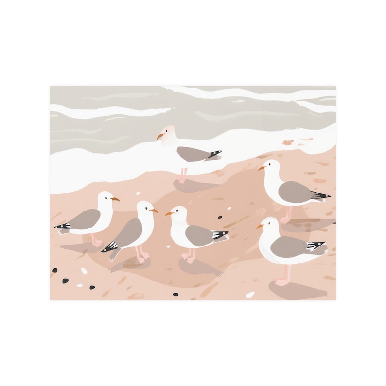 Cute Seagulls on the beach Wall Art Seagulls Poster Pink Beach Print Seagulls Wall Art Summer House Print image 7