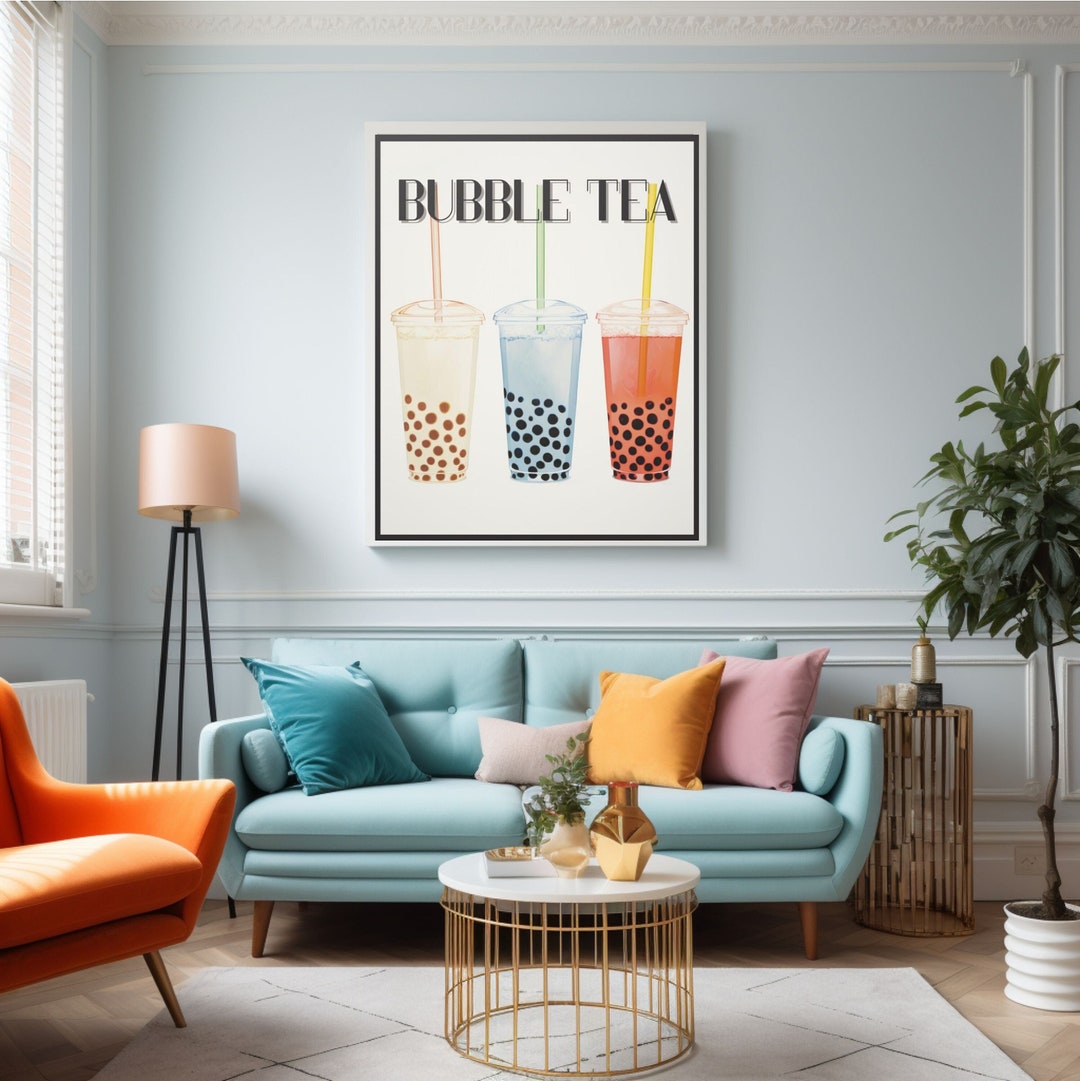 Blue Tea Poster Bubble Tea Retro Poster Bauhaus Poster Bubble Tea Wall Art - Etsy