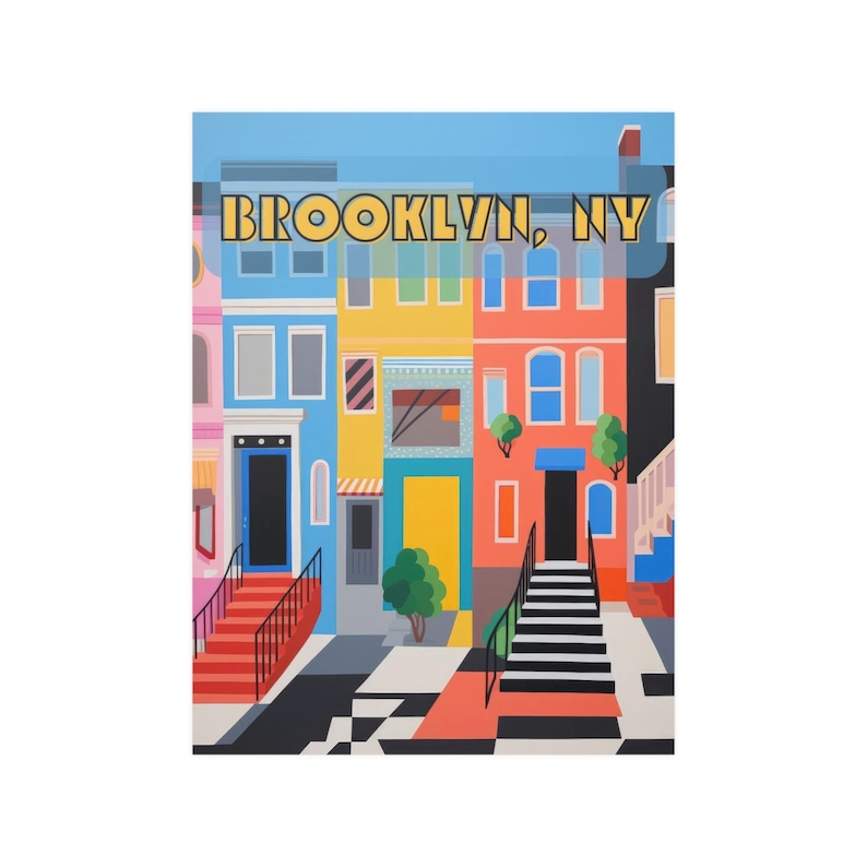Brooklyn Wall Art Póster de Nueva York Brooklyn NY Popart Póster Impresión Brownstone Art imagen 4