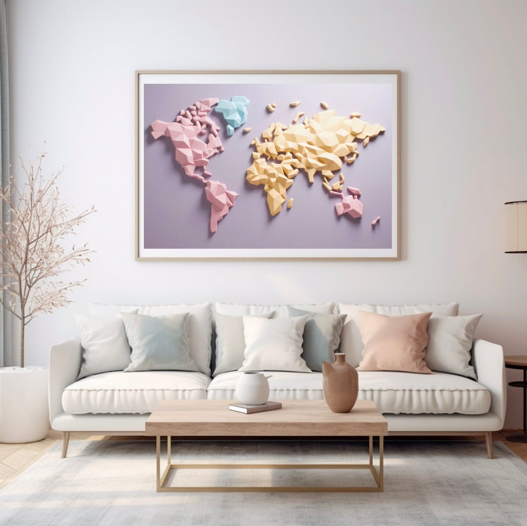 Cute Abstract Pastel Colored Pink World Map Wall Art, Map Poster - Etsy