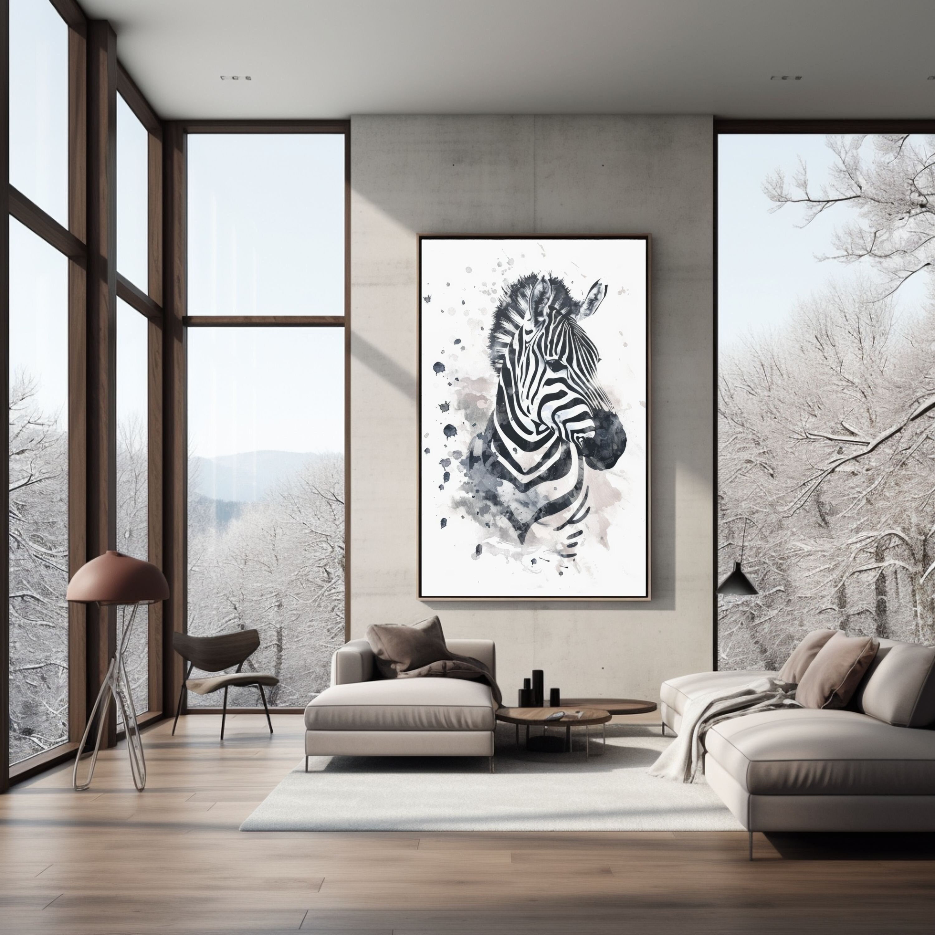 水彩シマウマの絵画プリント シマウマの壁アート 動物アート ミニマル