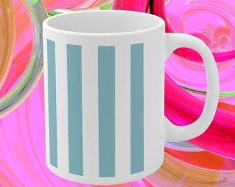 Baby Blue Stripes Ceramic Mug 11oz Striped Baby Blue and White Striped Mug
