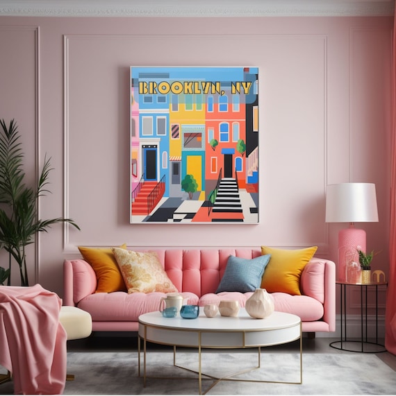Brooklyn Wall Art New York Poster Brooklyn NY Popart Poster Print Brownstone Art