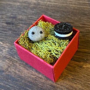 Tiny Snackin' Pebble Pal w/ Random Snack :) Cute, Small Gift for Yourself or a Snackie Friend