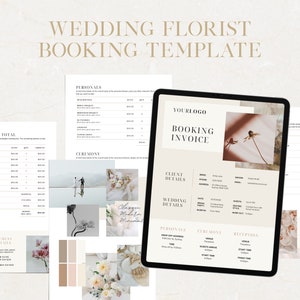 Plantilla Canva de factura de floristería de boda / Cotización de diseño floral de evento con panel de estado de ánimo / Consulta mínima de flores para el cliente / WF007