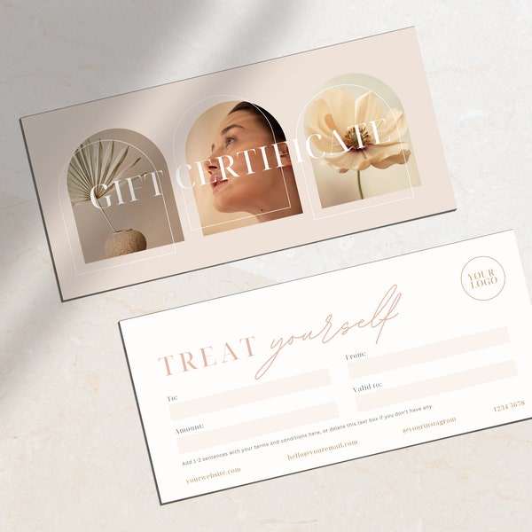 Minimalist Gift Certificate Template | Editable Canva Voucher | Luxe Business Gift Card | Printable Modern Design | 210 x 95mm | WF002