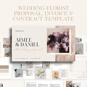 Propuesta de floristería, plantilla de cotización y contrato / Detalles de boda del cliente todo en uno, resumen y factura en PDF / Editable en Canva / WF007