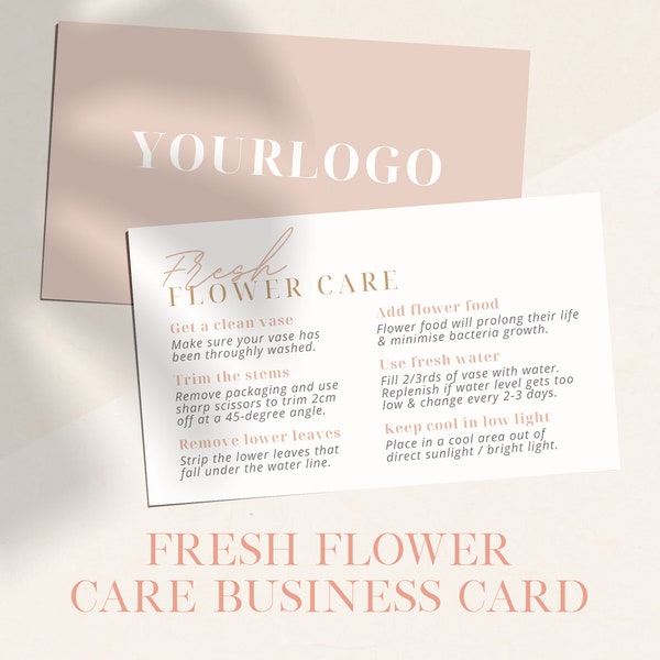 Luxe Fresh Flower Care Card Canva Template | Printable Floral Insert | Editable Instructions for Florists | Business Card Size | WF001