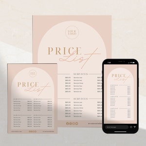 Luxe Price List Canva Template | Minimalist Services Pricing Sheet | Editable Small Business Sign | Printable Modern Flyer Design | WF001