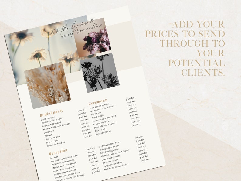 Wedding Florist Price List Template | 2 Page Canva Floral Design Pricing Guide | Double Sided Printable Client Sheet | WF007 image 2