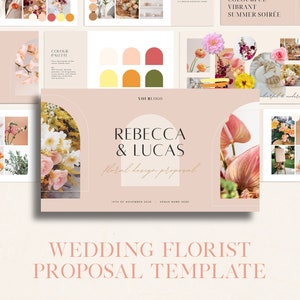 Modello proposta per fiorista di matrimonio / Moodboard per design floreale per eventi / Tavolozza colori fiori cliente e immagini Inspo / Modificabile in Canva / WF003
