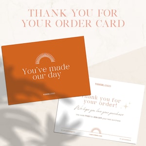 Grazie per il tuo ordine Modello di biglietto in terracotta / Canva modificabile stampabile / Carte cliente / Cartolina postale ordine / Inserti pacchetto / WF006