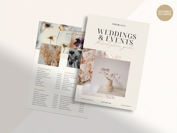 Wedding Florist Price List Template | 2 Page Canva Floral Design Pricing Guide | Double Sided Printable Client Sheet | WF007