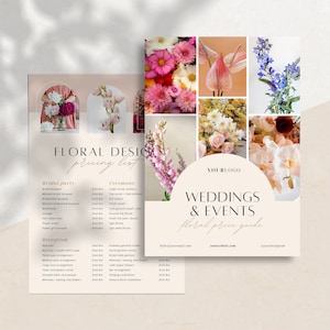 Hochzeit Florist Preisliste Vorlage | Luxe 2 Seite Canva Floral Design Preisführer | Doppelseitiger druckbarer Kundenbogen | WF003