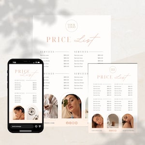 Price List Canva Template | Minimalist Services Pricing Sheet | Editable Small Business Sign | Printable Modern Flyer Design | WF002