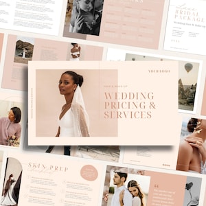Guía de precios y servicios de maquilladores para bodas / Plantilla Canva HMUA para eventos / Paquetes de lujo para peluqueros y folleto de bienvenida / WF008