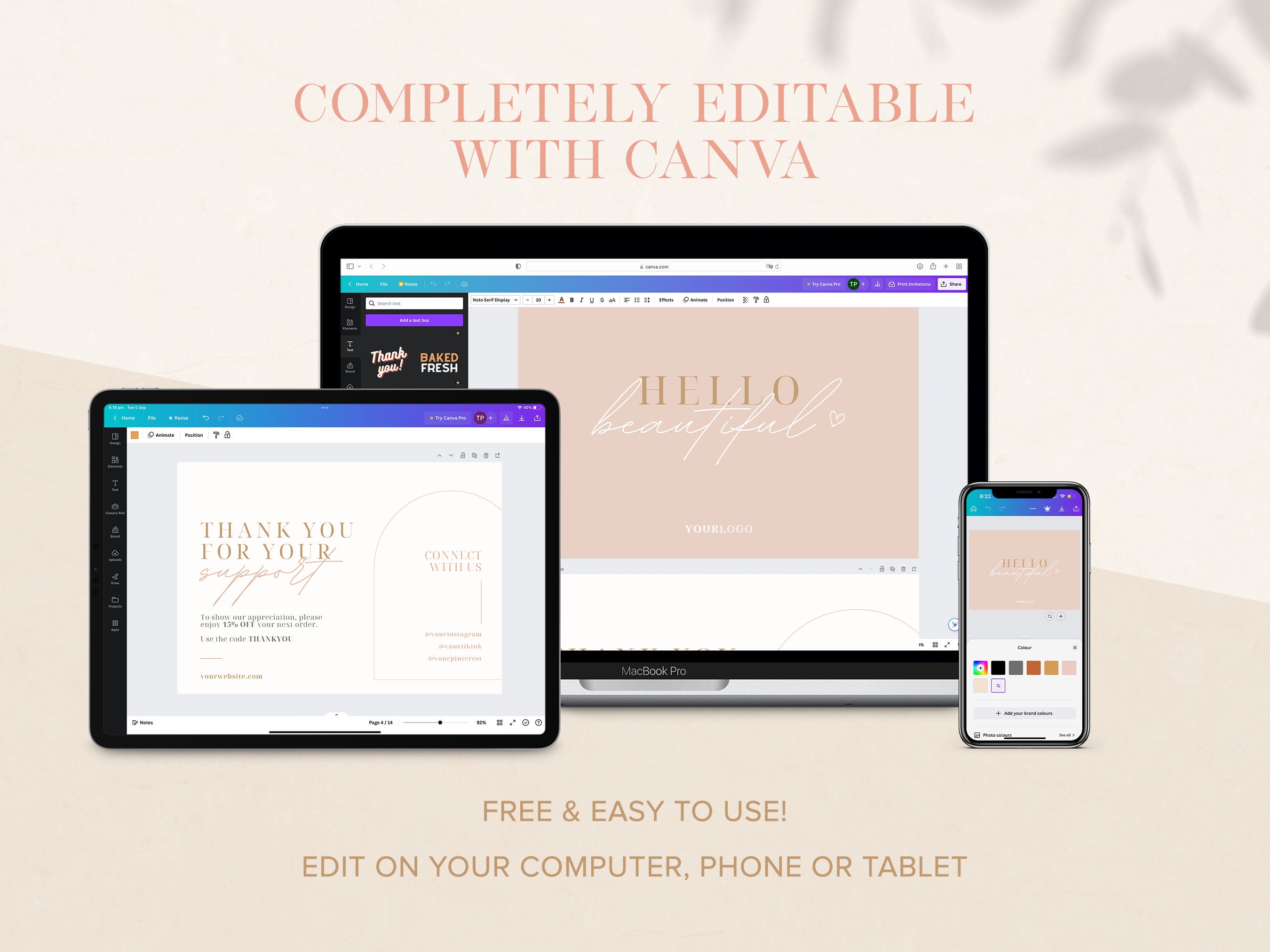 Printable Business Thank You Card Template | Editable in Canva | Luxe ...