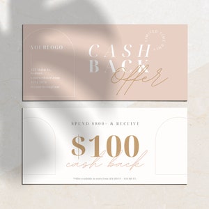 Cash Back Voucher Template | Editable Canva Business Promotion | Printable Modern Sale Offer Design | 210 x 95mm | WF001