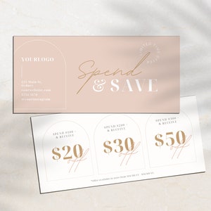 Sjabloon luxe bestedings- en spaarvoucher | Bewerkbare zakelijke canva-promotie | Afdrukbaar modern sale-ontwerp | 210 x 95 mm | WF001