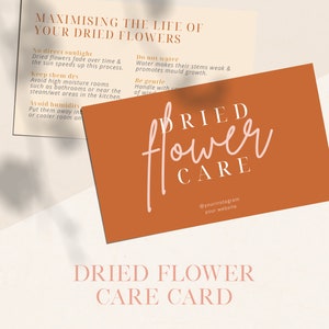Modello Canva per carta per la cura dei fiori secchi / Inserto stampabile per fiorista / Istruzioni modificabili / Guida aziendale floreale / Etichetta altalena / WF005