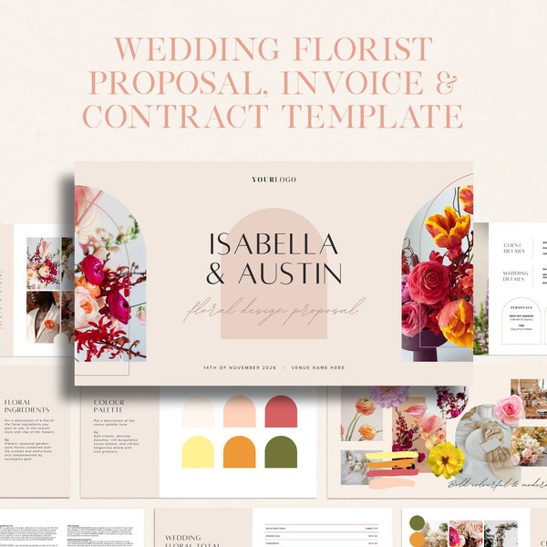 Florist Proposal, Quote & Contract Template | All-In-One Client Wedding Details, Brief and Invoice PDF | Editable in Canva | WF003