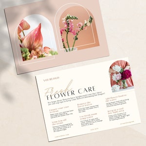de Carte de voeux florale de luxe sur toile | encart imprimable pour fleuriste | Instructions modifiables pour les fleuristes | Guide des fleurs fraîches | WF003