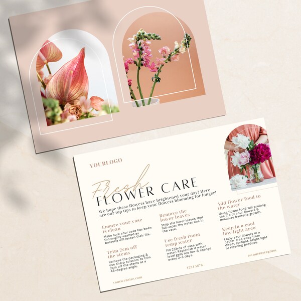 Luxe Flower Care Card Canva Template | Printable Florist Insert | Editable Instructions for Florists | Fresh Flowers Guide | WF003