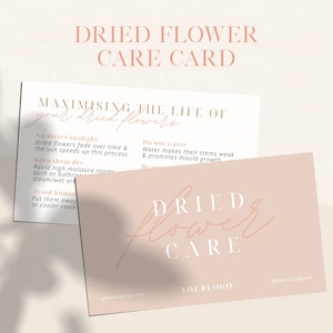 Cartão secado Luxe do cuidado da flor de <br> Entrega Rápida? Inserção de florista neutra para impressão | Instruções editáveis para floristas | Negócio Floral | WF001