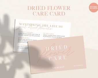 Luxe Dried Flower Care Card Canva Template | Printable Neutral Florist Insert | Editable Instructions for Florists | Floral Business | WF001