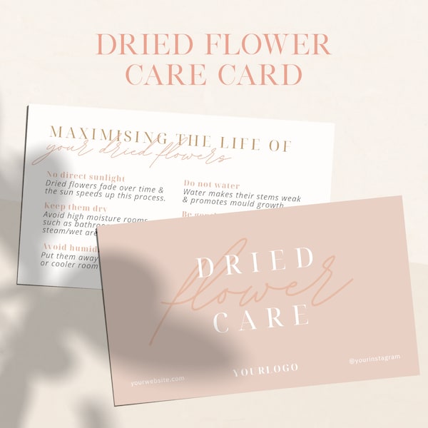 Luxe Dried Flower Care Card Canva Template | Printable Neutral Florist Insert | Editable Instructions for Florists | Floral Business | WF001