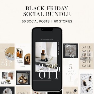 Black Friday Instagram Templates | Story & Social Media Posts Editable in Canva | Cyber Monday Promotion | Minimal Clean Aesthetic Bundle