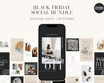 Black Friday Instagram Templates | Story & Social Media Posts Editable in Canva | Cyber Monday Promotion | Minimal Clean Aesthetic Bundle