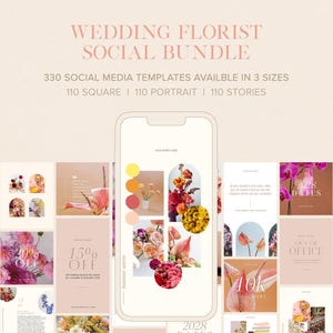 PAQUETE DE REDES SOCIALES PARA FLORISTAS DE BODAS / Plantillas de Canva para publicaciones e historias de Instagram / Feed de eventos minimalistas / Negocio de diseño floral / WF003