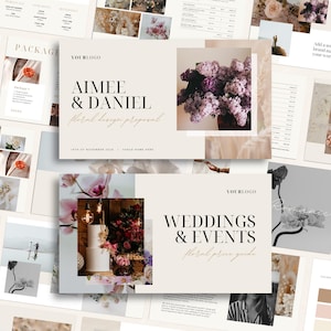 Guía de precios y propuesta de floristería PAQUETE / Paquetes de boda, lista de precios y folleto de bienvenida / Cotización, contrato y panel de ideas / WF007