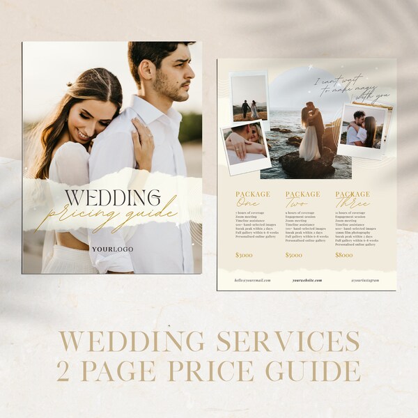 Wedding Services Price Guide Template | Canva Client Package Brochure for Photographers, Videographers & Planners | 2 Pages | WF004