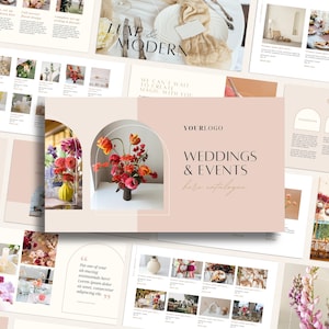 Modelo de catálogo de aluguel de eventos | Guia de preços de móveis | Brochura de boas-vindas de estilo de casamento | Folha de preços e serviços digitais de luxo | WF003